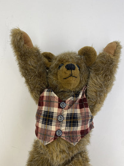 Large Jointed Brown Teddy Bear in Vest 24” Long /rb