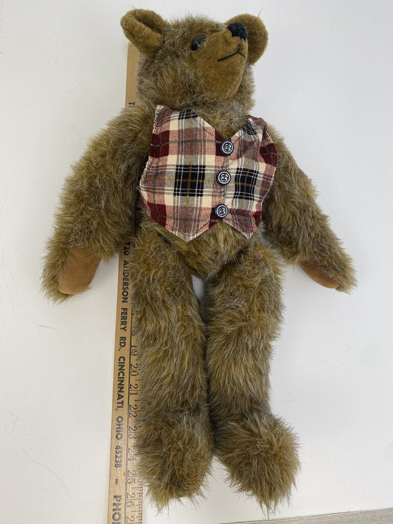 Large Jointed Brown Teddy Bear in Vest 24” Long /rb