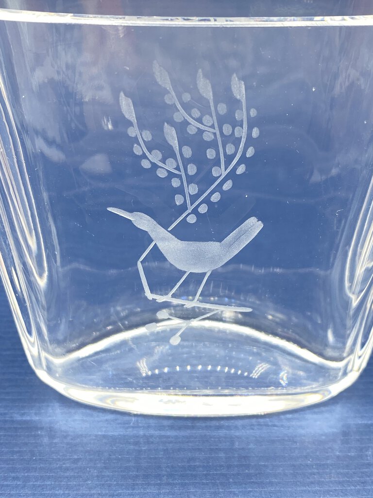 Crystal Etched Bird on Branch Orrefors Vase 3.5” tall /rw