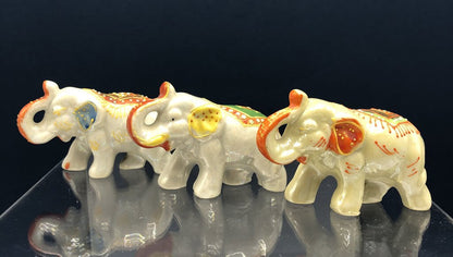 Vtg Set of 3 Mini Porcelain Elephants Trunk Figurines/ Japan /b