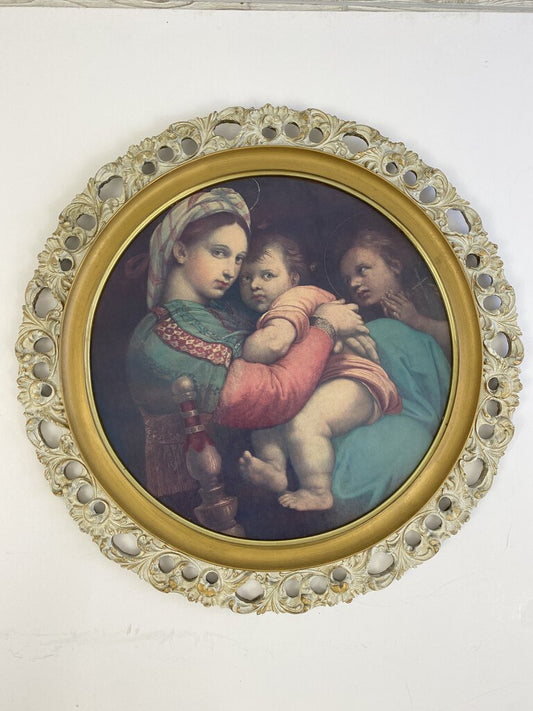 Large Round Framed Reproduction of Raphael’s “Madonna of the Chair” /ro