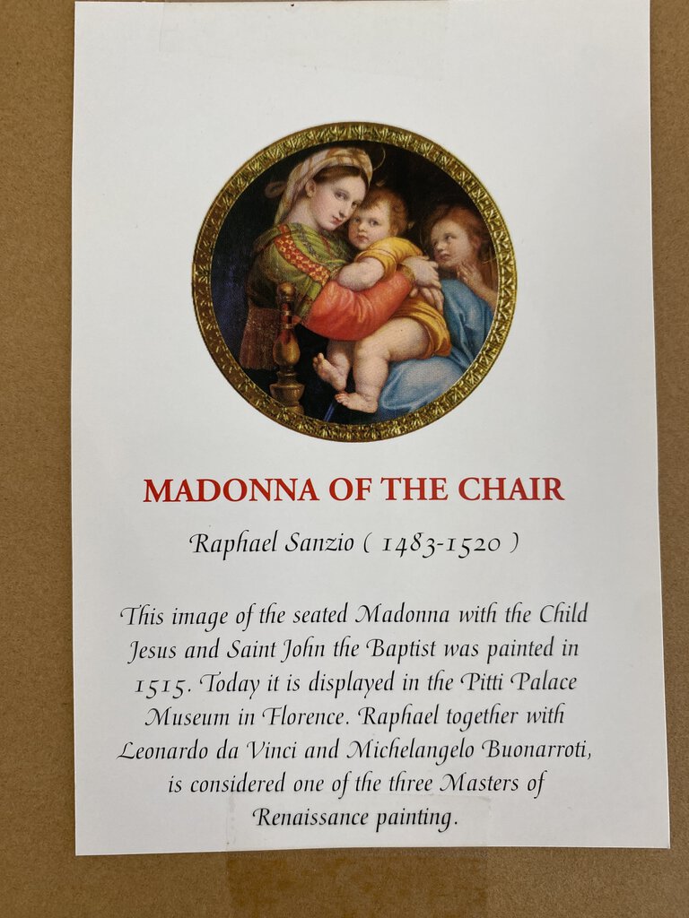 Large Round Framed Reproduction of Raphael’s “Madonna of the Chair” /ro