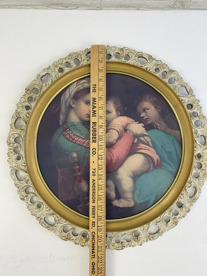 Large Round Framed Reproduction of Raphael’s “Madonna of the Chair” /ro