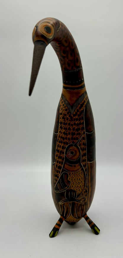 Hand Carved & Painted Bird from a Gourd /j