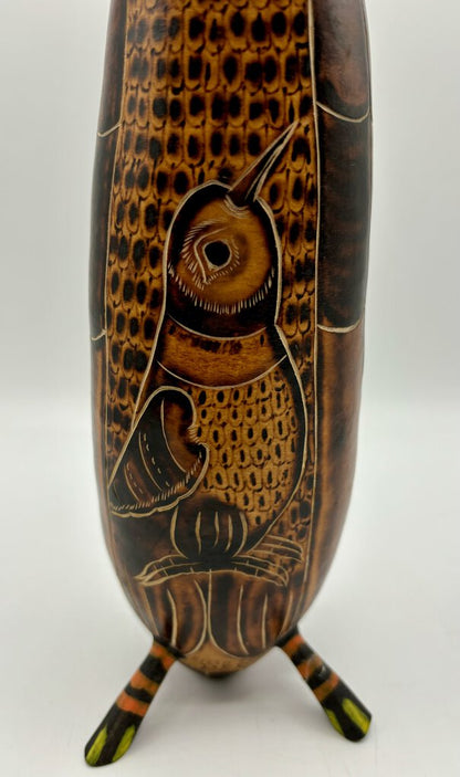 Hand Carved & Painted Bird from a Gourd /j