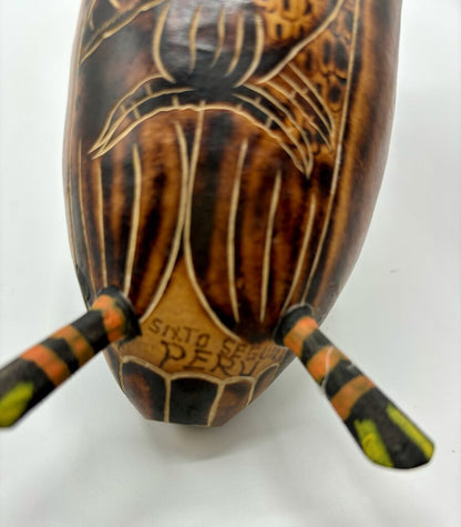 Hand Carved & Painted Bird from a Gourd /j