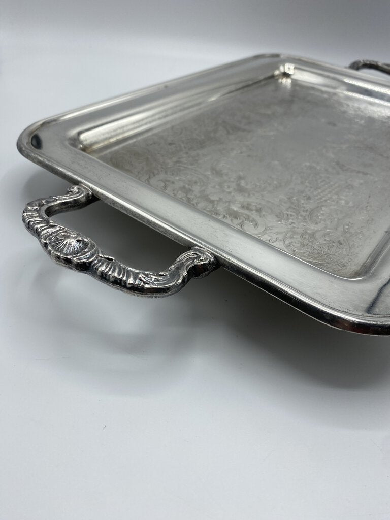 Classic Footed Silver Plate Embossed Handled Tray 13.25” x 9.75” /rw