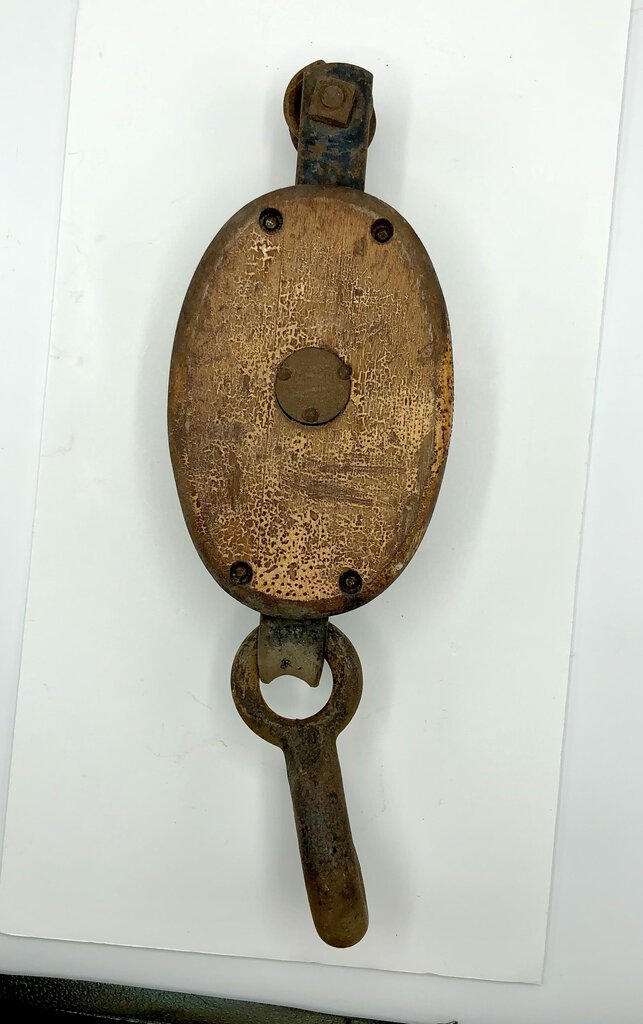 Antique Wooden Block & Tackle Pulley w/ Hook /b