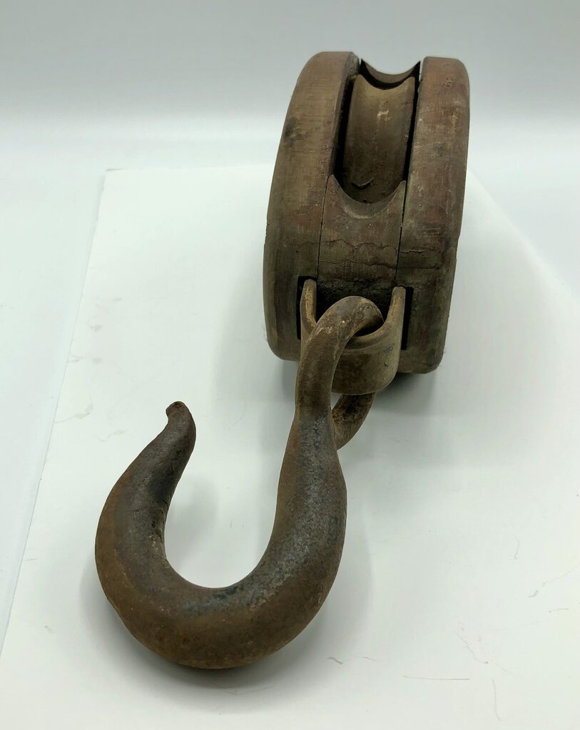 Antique Wooden Block & Tackle Pulley w/ Hook /b