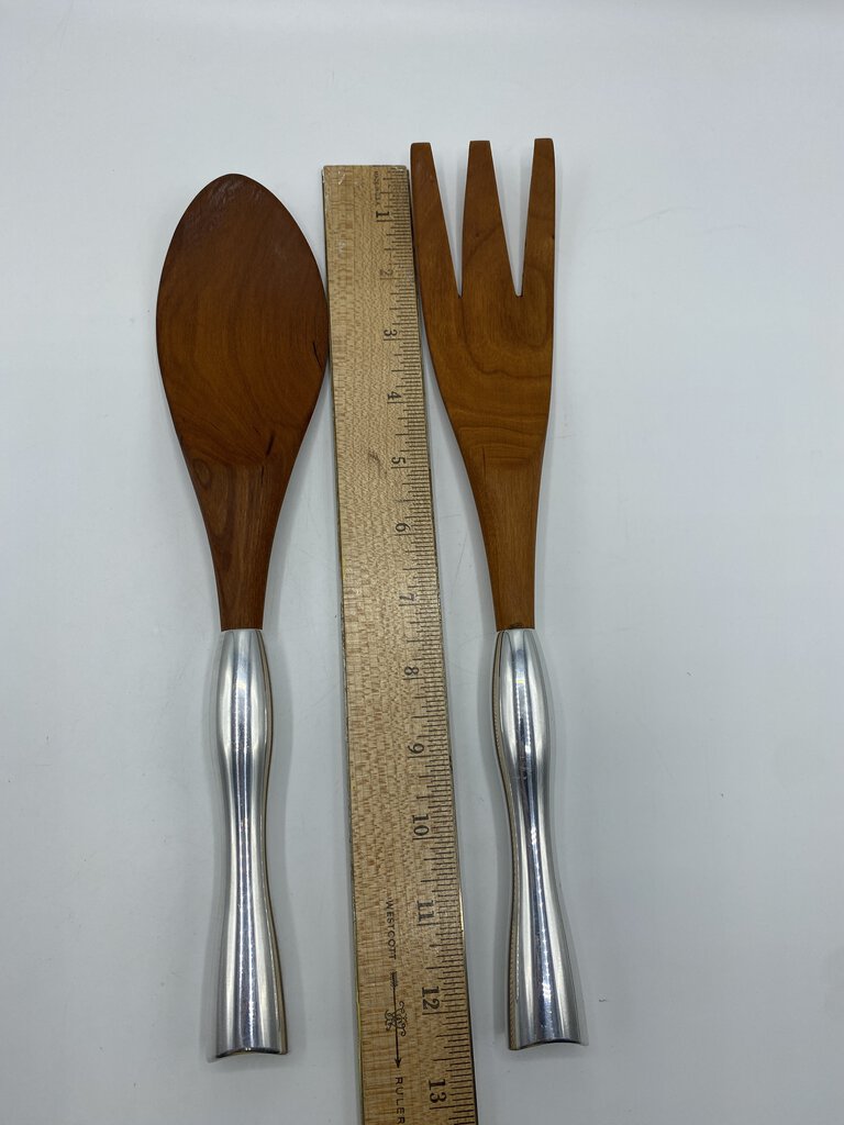 Nambe Salad Serving Set Fork & Spoon with Metal Handles MCM /rw