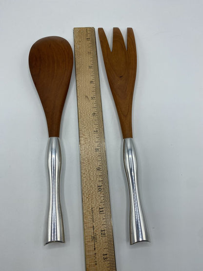 Nambe Salad Serving Set Fork & Spoon with Metal Handles MCM /rw