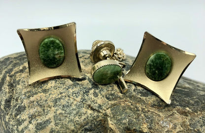 1950’s JML Green Jade 12K GF Cufflink & Tie Tack Set /b