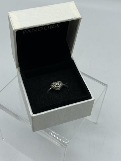 Pandora Halo Band .925 Sterling Ring Raise Heart CZ Setting SZ 7 in box /ro