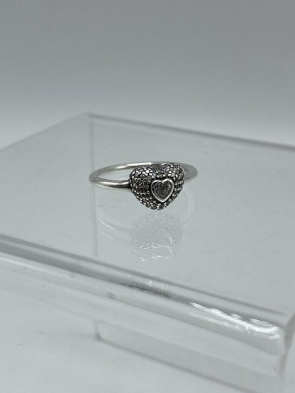 Pandora Halo Band .925 Sterling Ring Raise Heart CZ Setting SZ 7 in box /ro