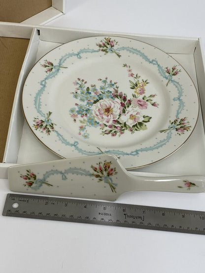 Andrea by Sadek Porcelain Ivory Cake Plate/Server Floral Design Boxed /rb