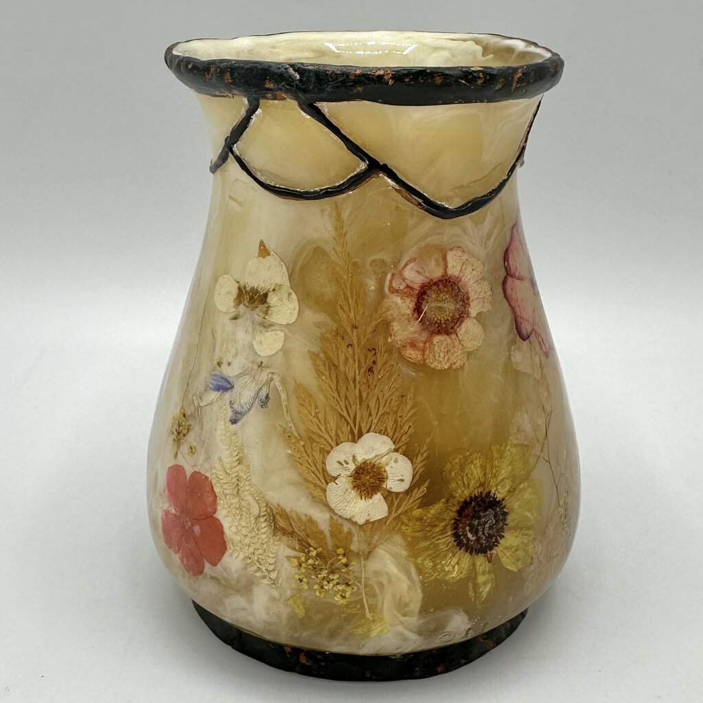 Vintage India Ink Fresh Field Honey Lucite Dried Flowers Toothbrush Holder/Vase /cb