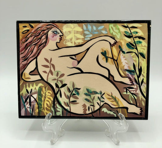 Fabulous Pat Custer Denison Ceramic at Tile Signed Lounging Nude /b