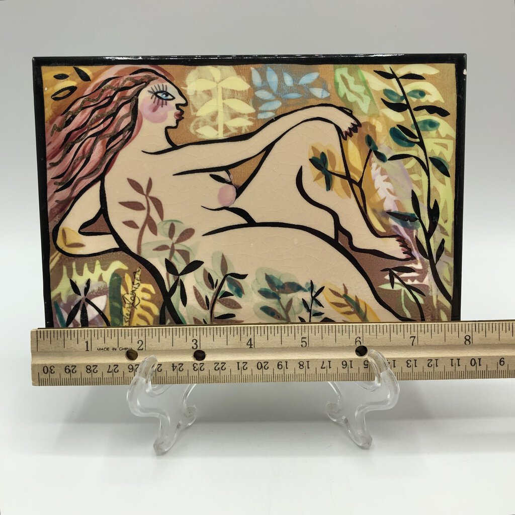 Fabulous Pat Custer Denison Ceramic at Tile Signed Lounging Nude /b