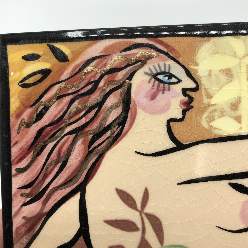 Fabulous Pat Custer Denison Ceramic at Tile Signed Lounging Nude /b