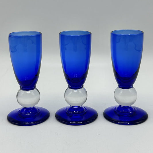 Vintage Bryce Contour Cobalt 3 1/2in Cordial Glasses Set of 3 /cb