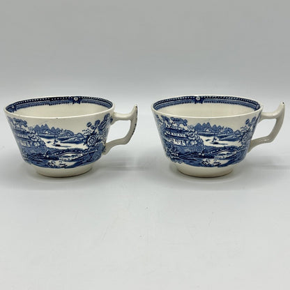 Vintage Royal Staffordshire TONQUIN BLUE By Clarice Cliff 2 Cup And Saucer Sets /cb