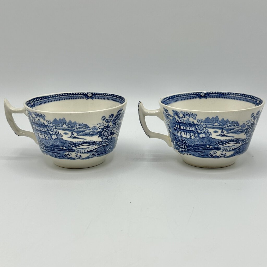 Vintage Royal Staffordshire TONQUIN BLUE By Clarice Cliff 2 Cup And Saucer Sets /cb