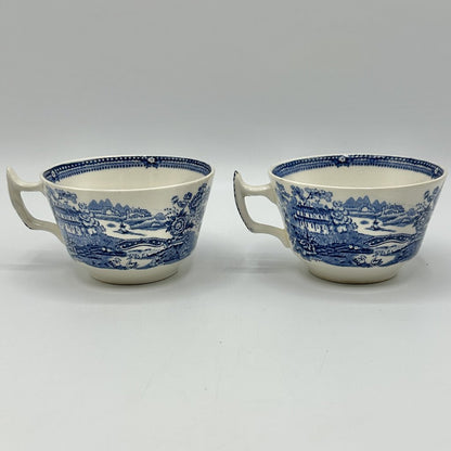 Vintage Royal Staffordshire TONQUIN BLUE By Clarice Cliff 2 Cup And Saucer Sets /cb