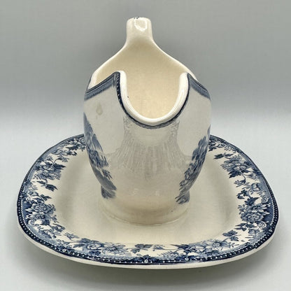 Vintage Royal Staffordshire TONQUIN BLUE By Clarice Cliff Gravy Boat With Attached Underplate /cb