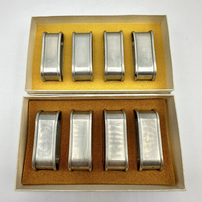 Set of 8 Vintage International Pewter Oval Napkin Bands w/Boxes /cb