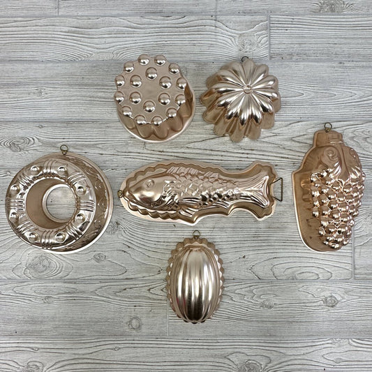 Lot Of 6 Assorted Vintage Decorative Copper Tone Aluminum Jelly Molds /cb