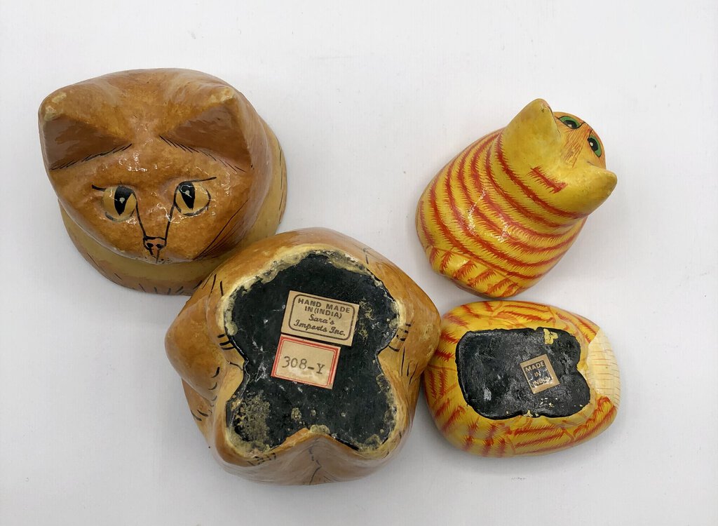 2 Handmade Paper Mache Cute Cat Containers /b