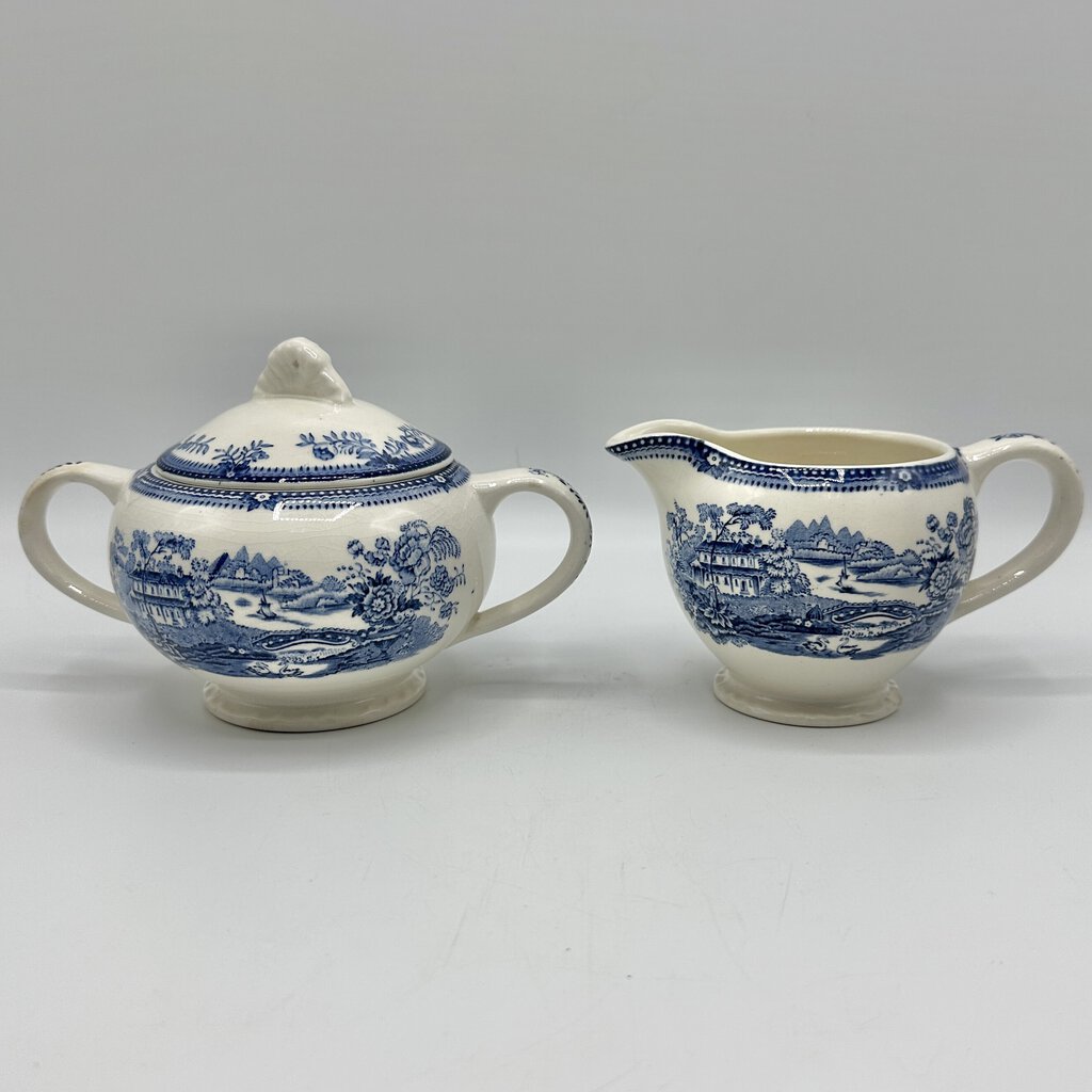 Vintage Royal Staffordshire TONQUIN BLUE By Clarice Cliff Creamer And Sugar Bowl Set /cb