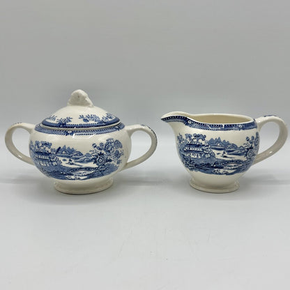 Vintage Royal Staffordshire TONQUIN BLUE By Clarice Cliff Creamer And Sugar Bowl Set /cb