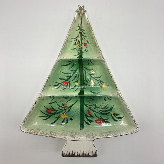 1950s Holt Howard Christmas Tree Divided Cookie Tidbit Server /cb