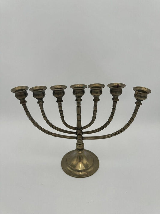 Antique Solid Brass Menorah Candle Holder