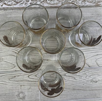 MCM Libbey Gold Leaf Highball Glasses/Tumblers Set of 8 /cb