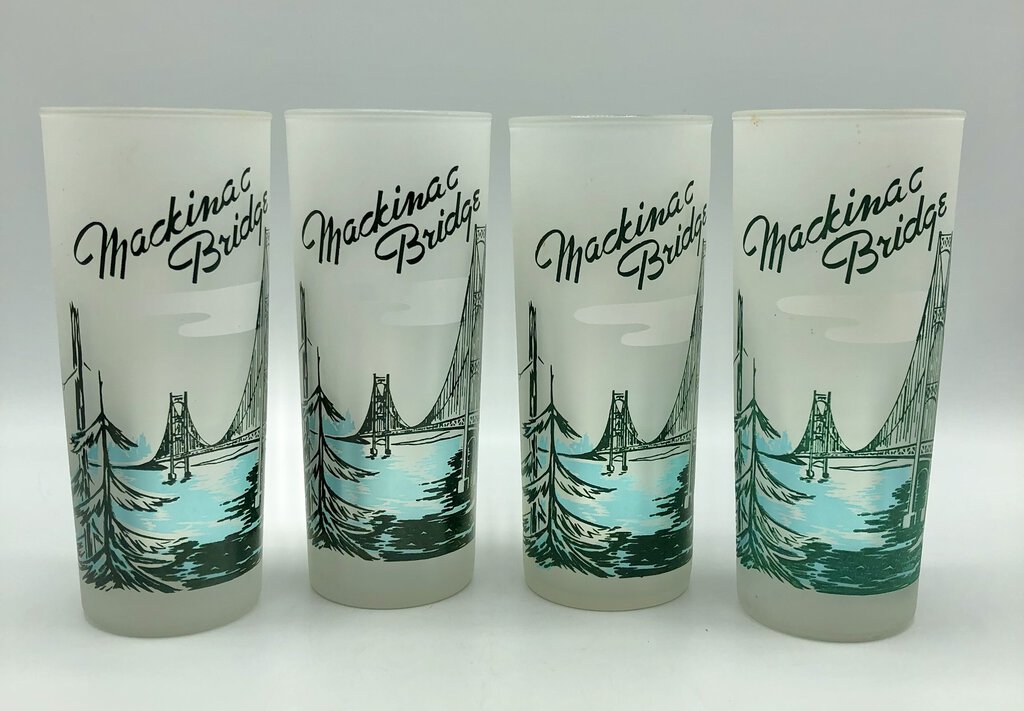 4 Vintage Mackinac Bridge Michigan Souvenir Glasses /b