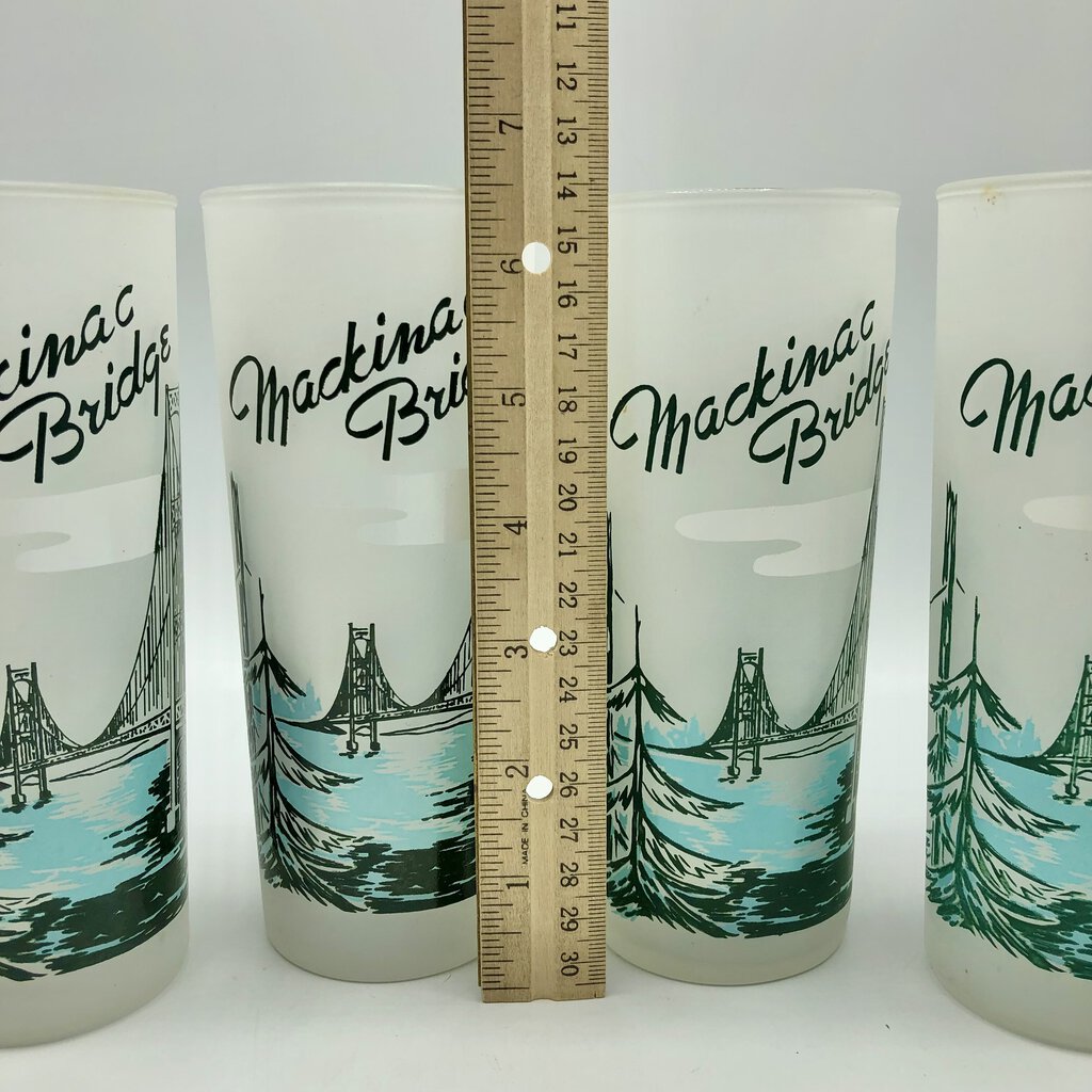 4 Vintage Mackinac Bridge Michigan Souvenir Glasses /b