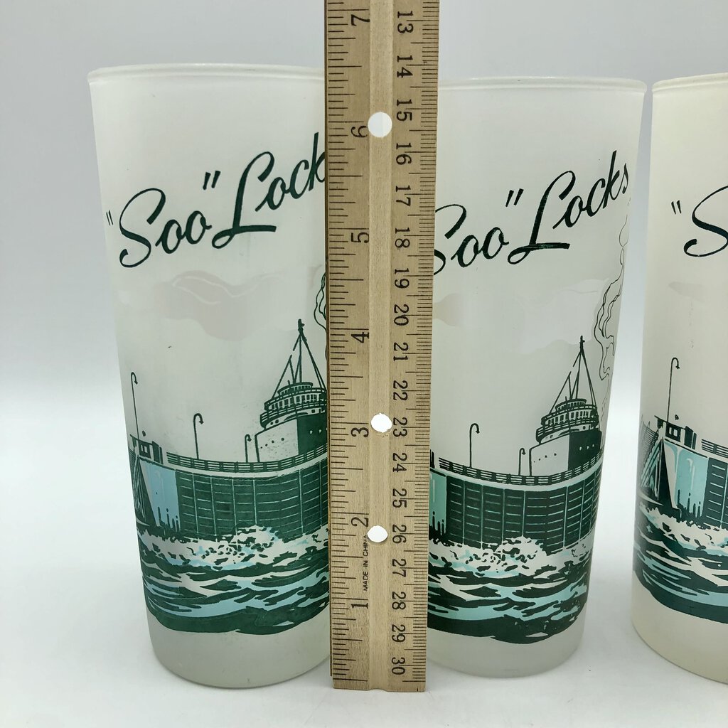 3 Vintage Soo Locks Michigan Souvenir Glasses /b