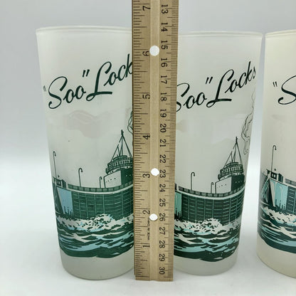 3 Vintage Soo Locks Michigan Souvenir Glasses /b