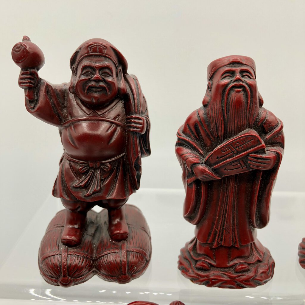 Vtg Red Resin 7 Chinese Gods of Good Fortune /b