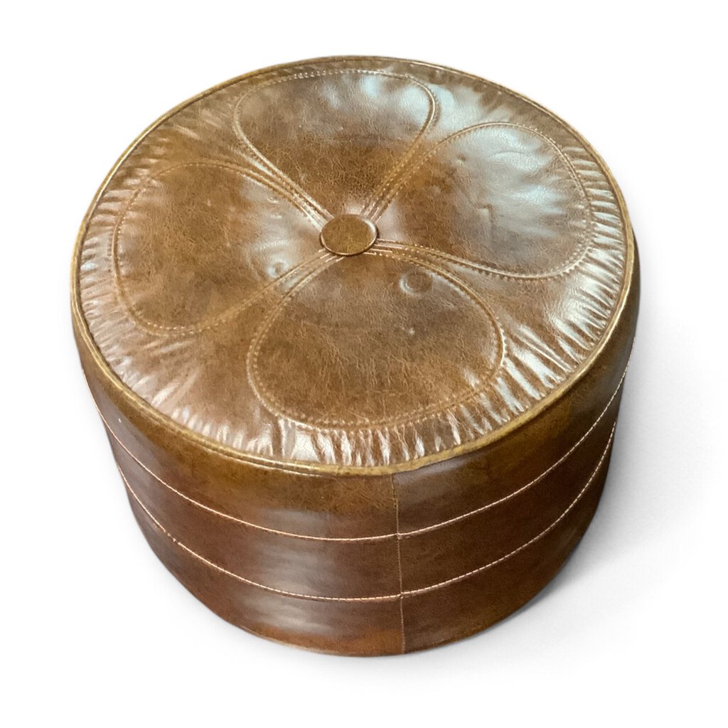 1960s Round Leather Ottoman