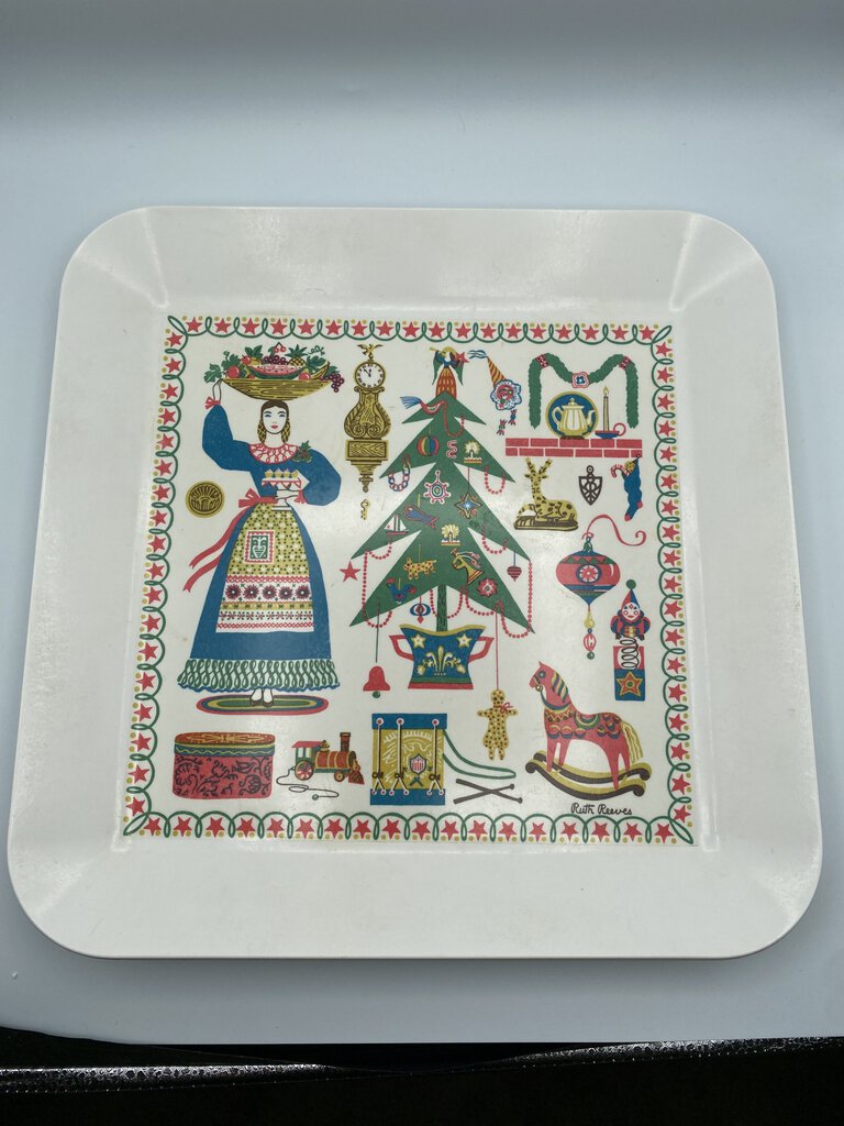 Vintage Ruth Reeves Christmas Tray Melamine 1954 14”x 14” /rw