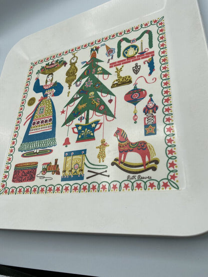 Vintage Ruth Reeves Christmas Tray Melamine 1954 14”x 14” /rw