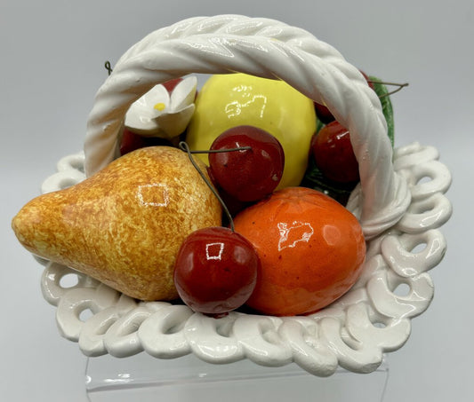 Ceramic Fruit Basket Lemons, Cherries, Pear (Italy?) /j