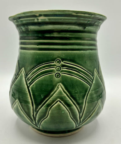 Handmade Green Incised Pottery Vase/Planter /j