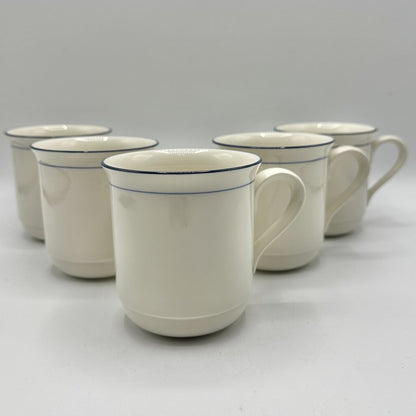 Vintage Set of 5 Lenox Chinastone Blue Pinstripes Coffee Mugs/Cups /cb