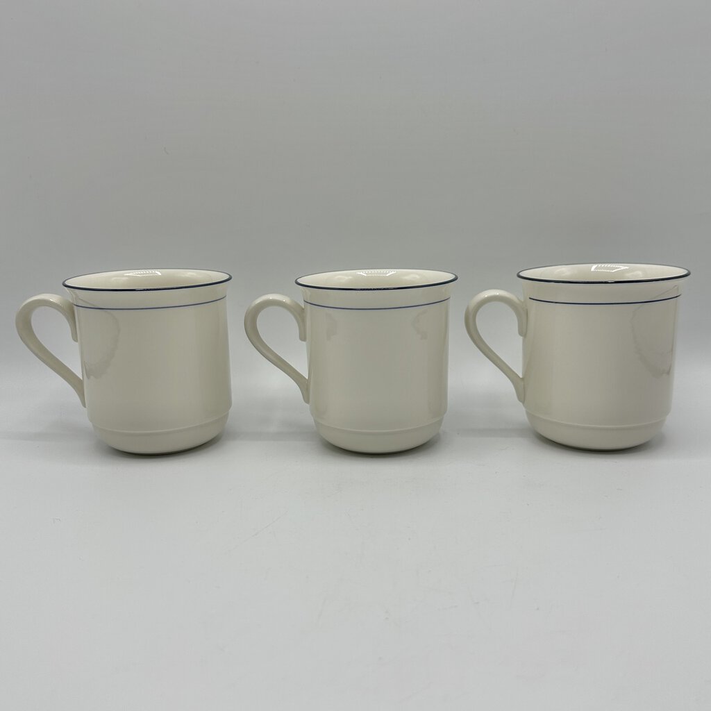 Vintage Set of 5 Lenox Chinastone Blue Pinstripes Coffee Mugs/Cups /cb