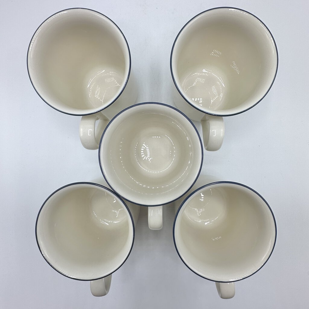 Vintage Set of 5 Lenox Chinastone Blue Pinstripes Coffee Mugs/Cups /cb