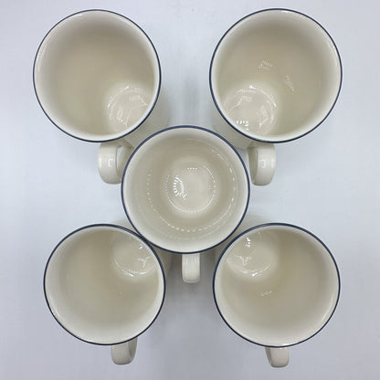 Vintage Set of 5 Lenox Chinastone Blue Pinstripes Coffee Mugs/Cups /cb